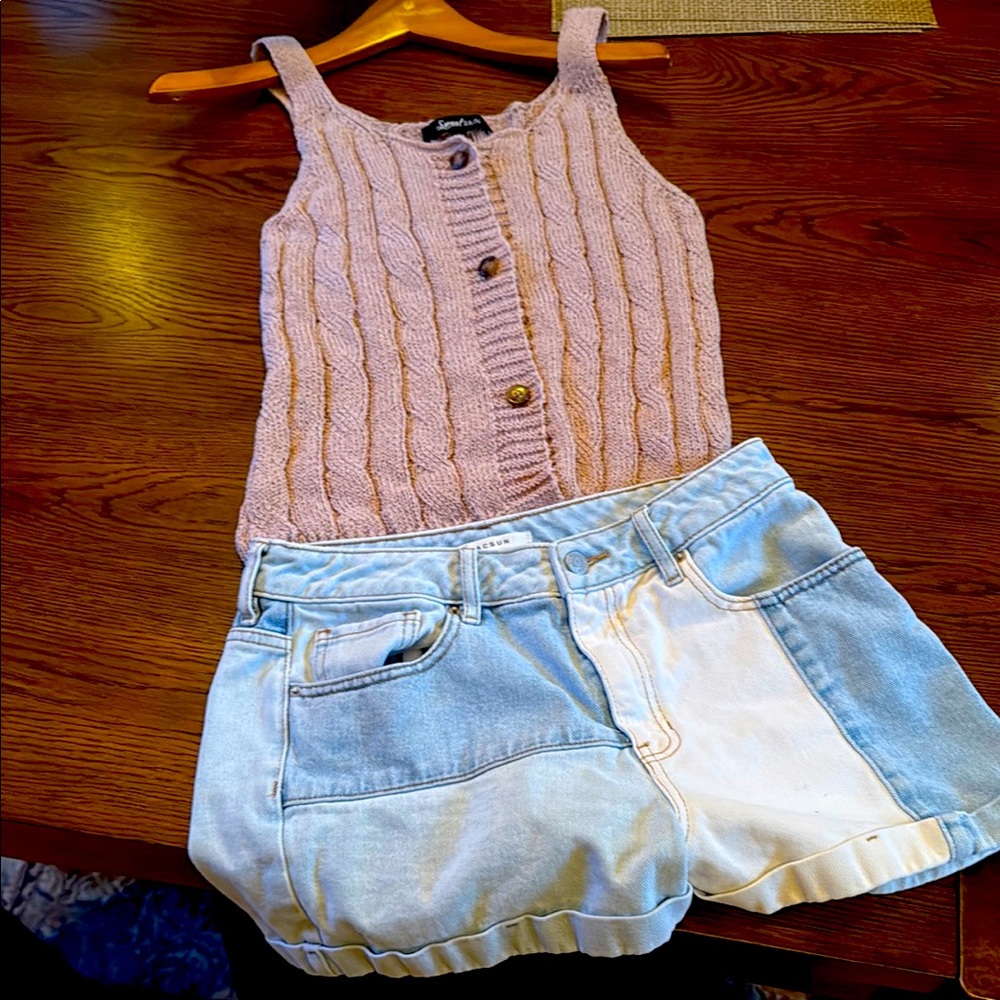 Sweater tank by Sweet Rain, L and PACSUN Two-Tone Denim Shorts, size 28 BOTH!